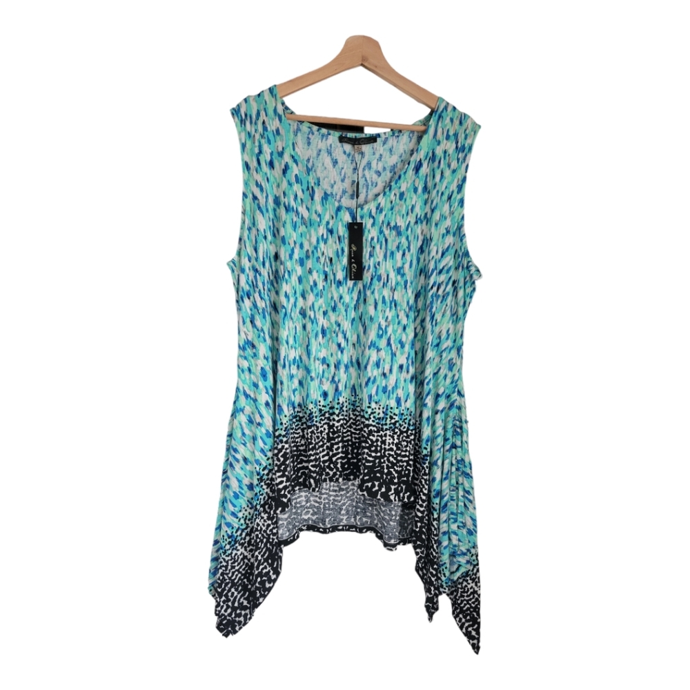 Rose & Olive Top Womens 3X Sleeveless Shades Of Blue Top
